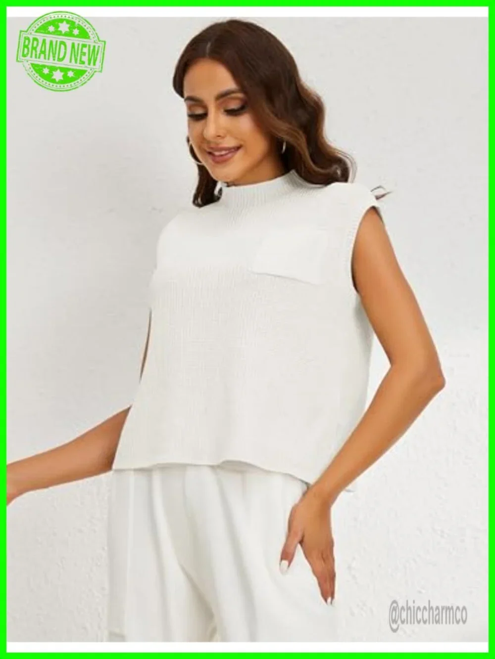 Women's Sleeveless Mock Neck Cropped Knit Vest Pullover Summer Top